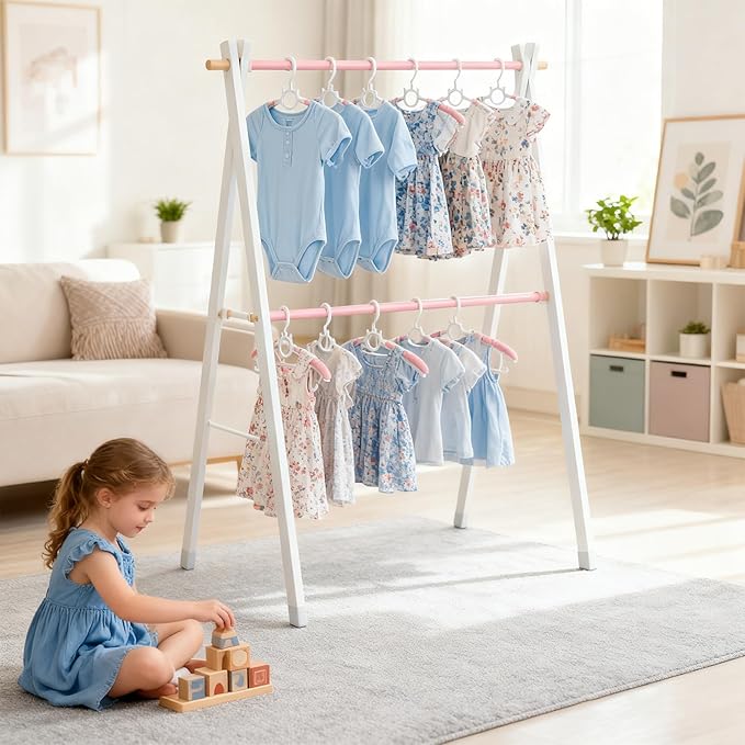 Baby Hangers for Nursery Closet,Infant Hanger 20 Pink Non-Slip and Extendable Plastic Children's Newborn Baby Hanger 11"-14" Adjustable Children Coat Hanger for Girl Boy Toddler Kids Child