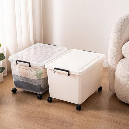 YUNGSHY 60 Quart white plastic large storage bins with lids,Durable Nestable container Secure Pull Handle organizing for home,school and office (white, 3 L)