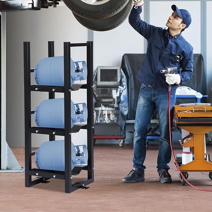 Refrigerant Tank Rack 3x30lb, Stable Refrigerant Cylinder Tank Rack, Cylinder Rack Sufficient Storage for Freon, Gases, Oxygen, Nitrogen, Acetylene