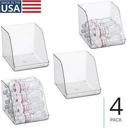 iDesign Plastic Water Bottle Organizer for Fridge, Clear Bottle Holder for Kitchen and Pantry, 4-Pack