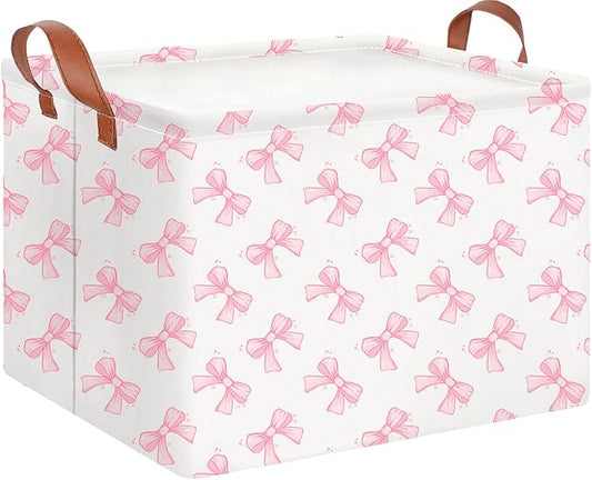 CLOCOR Rectangular Storage Basket Empty,Gift Basket,Waterproof Storage Bin with Handles,Room Decor(Star Bowknot)