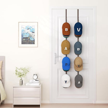 HapiRm Over Door Hat Rack - 2 Packs Hat Organizer with 8 Hooks Design, Hanging Baseball Cap Organizer Storage Holds Up to 40 Caps for Door, Bedroom, Closet (Brown)