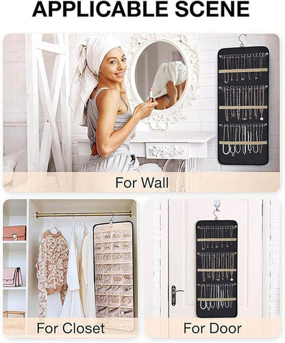Hanging Jewelry Organizer, Double-Sided Jewelry Storage Bag with Pockets and Necklace Holder for Closet,Door&Wall