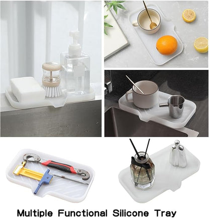 MicoYang Silicone Bathroom Soap Dishes with Drain Spout-Bathroom and Kitchen Sink Organizer,Sponge Holder,Dish Soap Tray,Perfect for Dispenser,Scrubber,Bottle,Cup on Counter Translucent 9.6"×5.3"