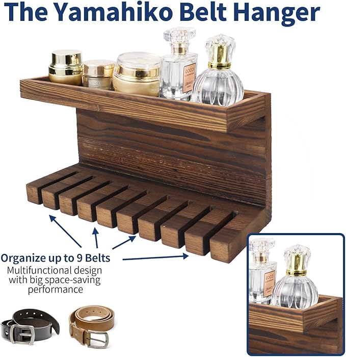 Yamahiko Belt Storage Organizer for Closet, Belt Hanger Wall Mounts with Double Shelving Platform, Belt Rack Holder Shelf for Closet Door, Wall Closet Organizer Tie Belt Hanger Rack for Men Women