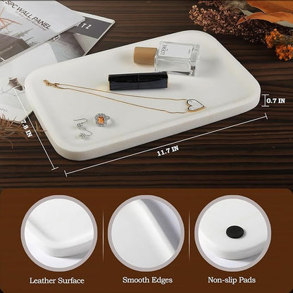 Koville Marble Vanity Tray, 12"x8" Marble Catchall Tray for Countertop Bathroom Kitchen Dresser, Rectangular Decorative Stone Tray for Jewelry Cosmetics Perfume Trinket(White)
