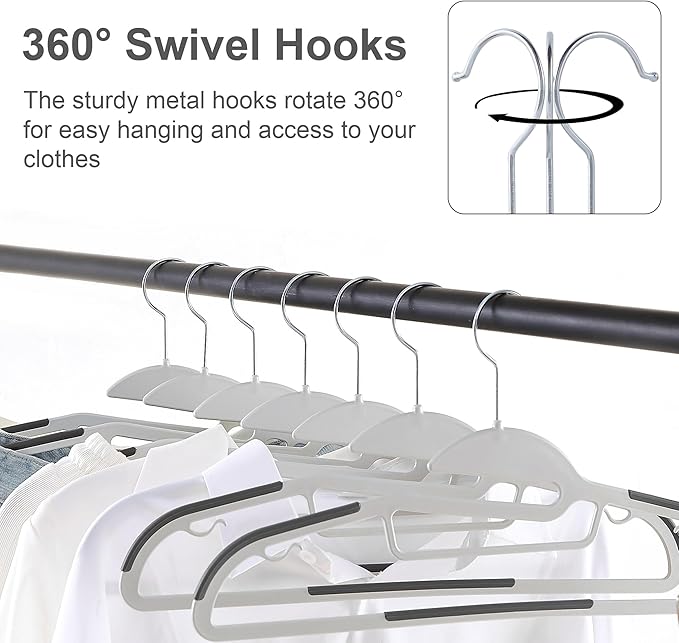 VECELO 25 Pack Coat Hangers, Premium Quality Plastic Suit Clothes Hanger, Non-Slip, Heavy-Duty, S-Shaped Opening, 360º Swivel Hook, Space-Saving for Bedroom Closet