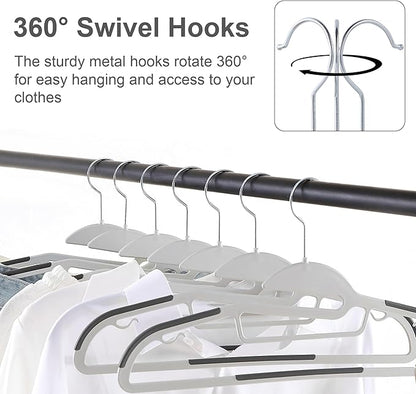 VECELO 25 Pack Coat Hangers, Premium Quality Plastic Suit Clothes Hanger, Non-Slip, Heavy-Duty, S-Shaped Opening, 360º Swivel Hook, Space-Saving for Bedroom Closet