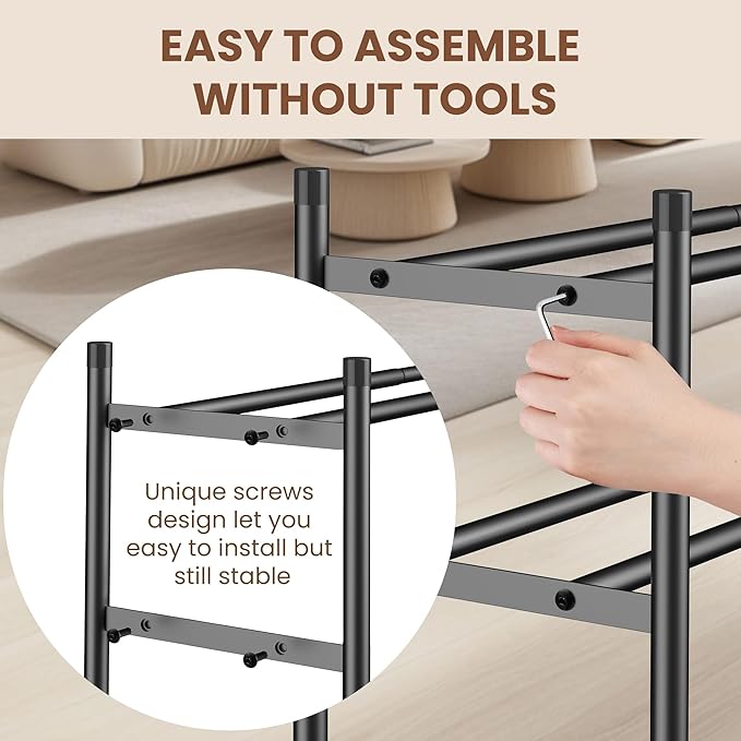 AceMining 3-Tier Expandable Shoe Rack, Adjustable Shoe Rack Shoe Organizer Shoe Shelf, Free Standing Shoe Racks Heavy Duty Metal for Closet Entryway Closet Doorway Front Door Entrance，Black