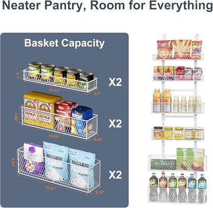 Bunoxea 6-Tier Over The Door Pantry Organizer,Hanging Spice Rack with Adjustable Basket,Over Door Racks,Pantry Organization And Storage, Laundry Room,Bathroom,Large Capacity,D5.3xW15.7xH60.9in