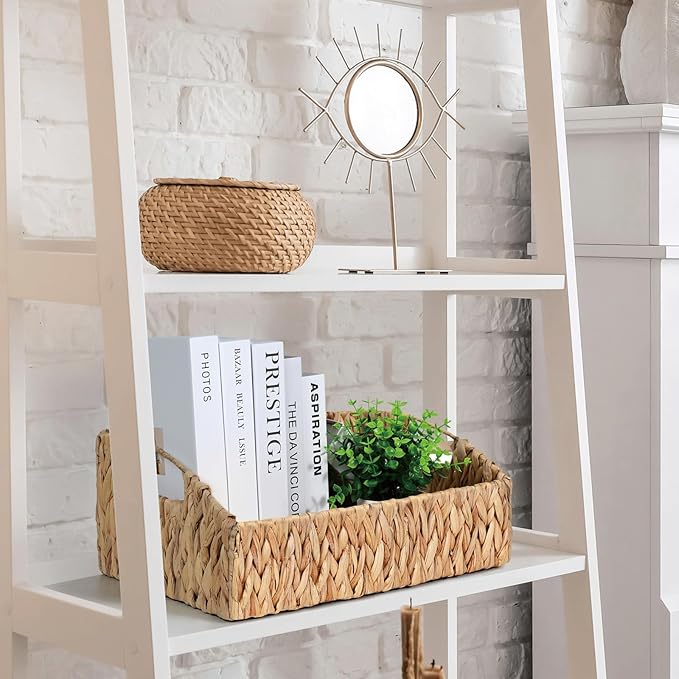 Rattan Storage Baskets, Handwoven Wicker Storage Bins with Built-in Handles, Storage Container Baskets for Shelves, Bedroom, Bathroom, Laundry Room or Kitchen(Natural)