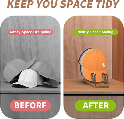Hat Organizer for Baseball Caps 2 Pack, Premium Wood and Metal Design Hat Storage for Baseball Caps for 14Caps, Tabletop Hat Racks for Closet, Dresser, Entrance (2PCS, Walnut Color)