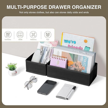 DIMJ Drawer Organizers - Set of 4 Foldable Closet Dividers for Baby Clothes, Socks, Belt, Tie (Black)