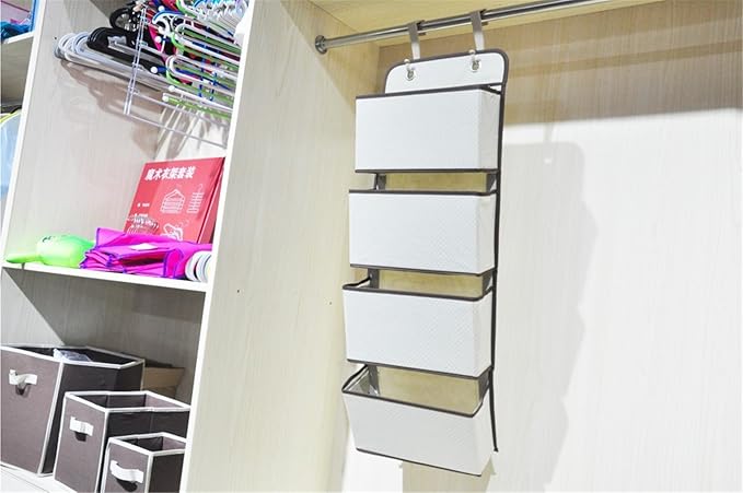 4 Pockets Wall Mount Over The Door Closet Storage Organizer Durable Non-Woven Fabric Hanging Bag for Toys Towels Bottles Sunglasses Cosmetics Magazines