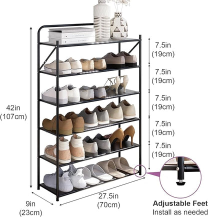 6 Tier No-Assembly Shoe Rack, Foldable Shoes Rack Organizer Without Installation, Portable Solid Metal Shoe Shelves for Closet, Entryway, Front Door Entrance