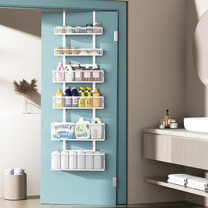 Bunoxea 6-Tier Over The Door Pantry Organizer,Hanging Spice Rack,Over Door Adjustable Basket with Handle,Pantry Organization And Storage, Laundry Room,Bathroom,Large Capacity,D5.3xW15.7xH60.9in