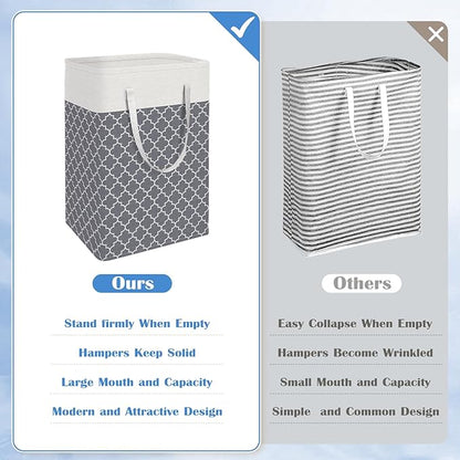 BlissTotes 3-Pack Laundry Basket, Freestanding＆Waterproof Laundry Hamper, Collapsible Tall Clothes Hamper with Easy Carry Handles for Clothes, Towels in the Family and Dorm,Clover Grey,88L