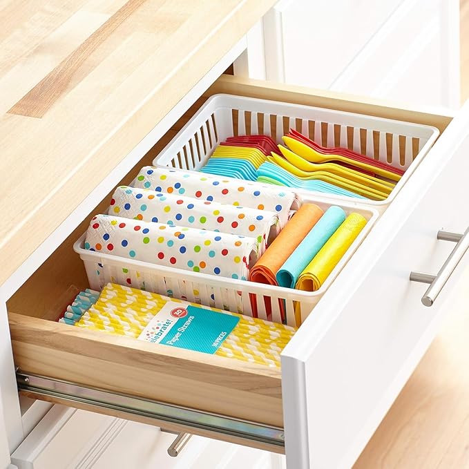 Tribello Plastic Bin Baskets for Organizing, White Storage Tray, Rectangle 9 x 6 x 2 - Pack of 24 - Made in USA (24 Pack)