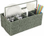 Utensil Holder, Hand Woven Silverware Caddy, 5 Compartments Flatware Organizers, Paper Plate Dispenser with Handle, Kitchen Countertop Organizer for Spoons Forks Plates Napkins, Green