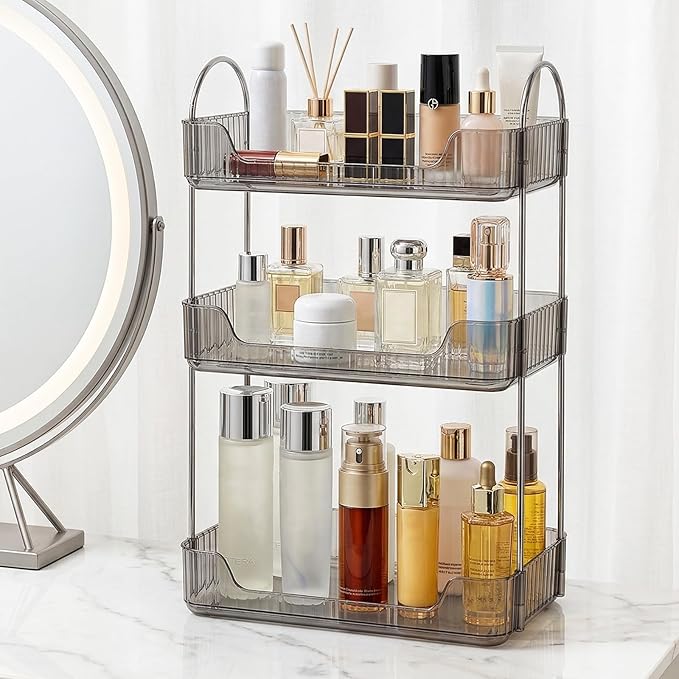 Bathroom Counter Organizer, Makeup Organizer for Vanity, Skincare Organizers Shelf - Tierd Perfume Organizer for Bathroom Dresser Vanity (Misty Gray, 3-Tier)