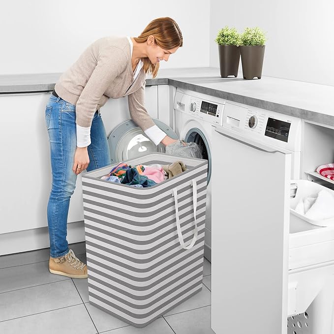StorageRight Laundry Basket Hamper Large Collapsible Laundry Hamper with Easy Carry Handles，Freestanding Clothes Hampers for Laundry, Bedroom, Dorm, Clothes, Towels, 100L, Grey