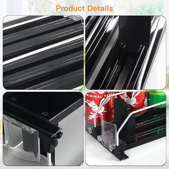 Soda Can Organizer for Fridge, Self-Pushing Drink Holder for Refrigerator, Adjustable Width Beverage Water Beer Storage for Kitchen Pantry, Holds up to 30 Cans