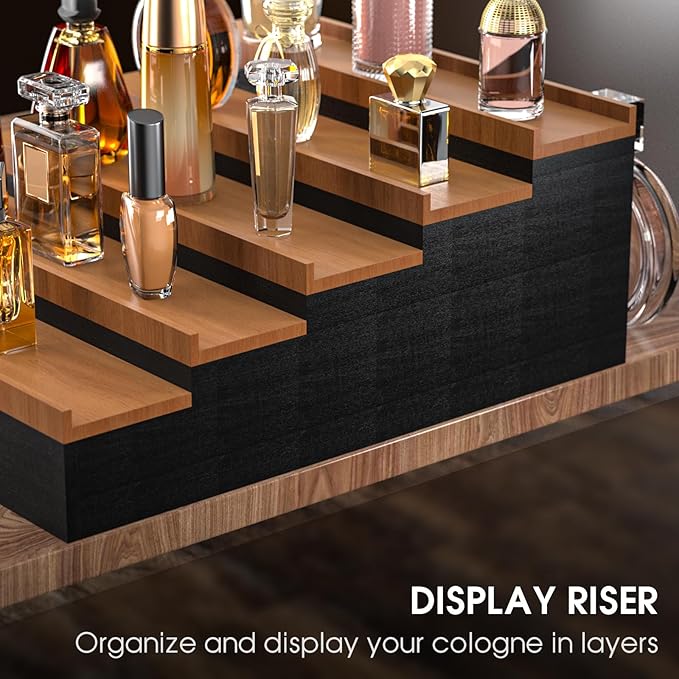 Sephyroth Cologne Organizer 5 Tier of Elegant Bamboo Perfume Organizer for Men with Hidden Storage and Practical Drawer, Perfect for Cologne Display & Gift (5T-BlackWalnut)