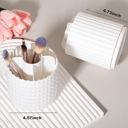 Anyoifax Makeup Brush Holder Organizer 360°Rotating Make Up Brushes Container for Vanity, Spinning Cosmetics Storage Cup, Stripe White