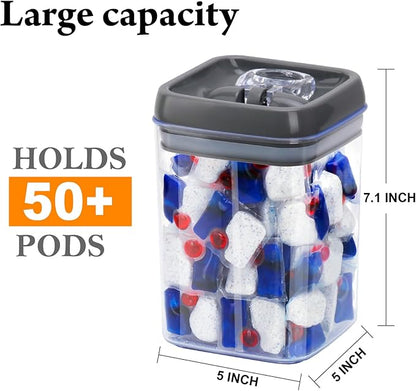 Dishwasher Pod Holder with Lid Laundry Pods Organizer 1.7L Large Capacity Airtight Food Storage Container, Clear Plastic Pantry Organization