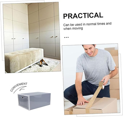 PRETYZOOM 2Pcs Heavy Duty Plastic Shoe Storage Box Stackable Footwear Organizer Drawer Design for Male Footwear and Household Use