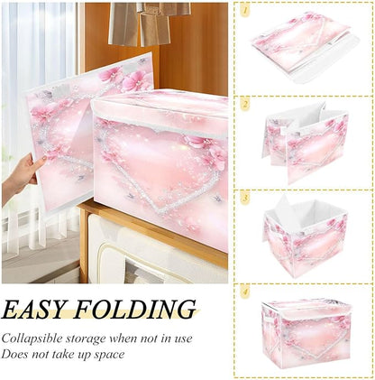 senya Valentines Baskets Collapsible Storage Bins with Lids, Love Butterfly Storage Boxes Clothes Baskets for Organizing