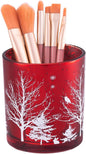 DASITON Makeup Brush Holder Organizer, Crystal Glass Cosmetic Makeup Brushes Storage Holder, Christmas Tree Make Up Brush Cup for Vanity Décor, Small Pen Holders for Desk, Toothbrush Holders (Red)