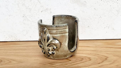 Fleur De Lis Sponge Holder for Sink White French Country Farmhouse Decor Compact Handmade Drain Rack (Bronze/Brown)