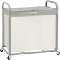 STORAGE MANIAC 3 Section Laundry Sorter, 60 Gal. Laundry Hamper Cart with Heavy Duty Rolling Lockable Wheels and Removable Bags, Clothes Organizer Basket Clothes Separator Hamper, Beige with Lid