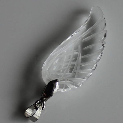 35mm Hand Carved Mixed gemstom Crystal Angel Wing for Necklace Pendant Bead (White Quartz)