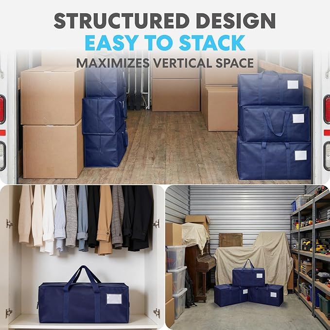 Simpli-Magic Heavy Duty Moving Bags, 12 Pack, Extra Large Reusable Storage & Relocation Bags with Carry Handles & Zipper