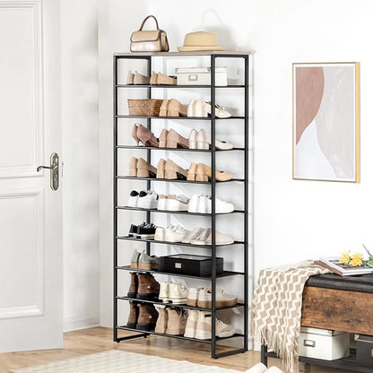 HOOBRO 10-Tier Shoe Rack for Entryway, 29.5" L Shoe Storage Organizer, Large Capacity Shoe Shelf for Closet, Front Door Entrance, Hallway, Holds 36-40 Pairs of Shoes, Greige and Black BG107XJ01