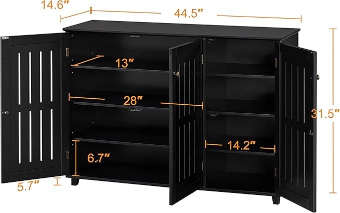 Topeakmart Shoe Rack Frees Standing Storage Organizer 4 Tier Shoe Shelf Storage Louvered Door Entryway Hallway Furniture for Living Room Bathroom Black