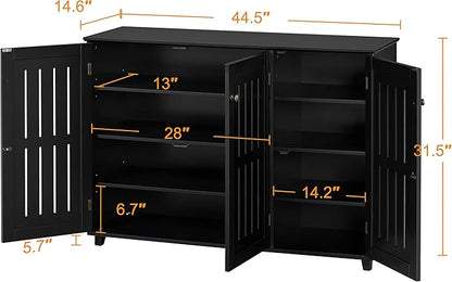 Topeakmart Shoe Rack Frees Standing Storage Organizer 4 Tier Shoe Shelf Storage Louvered Door Entryway Hallway Furniture for Living Room Bathroom Black
