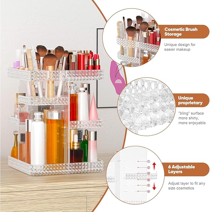 Makeup Organizer 360° Rotating Acrylic Clear Organizador De Perfumes, 7 Layers Large Makeup Organizers and Storage, Perfume Organizer for Vanity, Dresser (Plus Size Clear)
