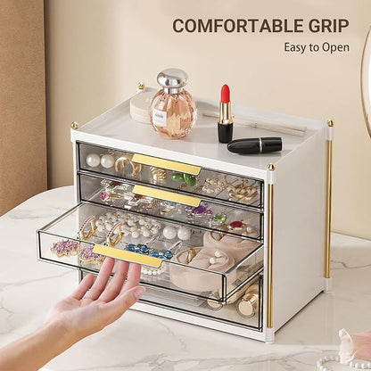Aveniee 4 Drawers Makeup Organizer- Bathroom Organizers and Storage, Plastic Bins Countertop Perfume Vanity Desk Organization for Cosmetic, Skincare, Face Mask, Jewelry, White