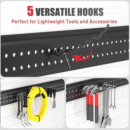 Garage Tool Organizer Wall Mount 66 inches with 13 Adjustable Heavy-Duty Hooks, Garage Organization, Garden Tool Storage Rack, Yard, and Shed, Holds Up to 520 lbs