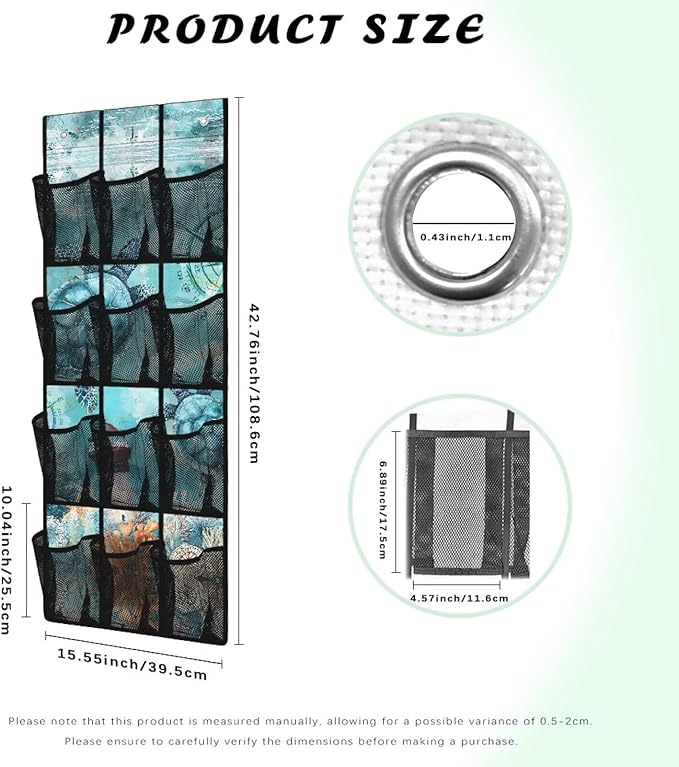 Sea Turtle Hanging Storage Shoe Organizer for Closet 12 Mesh Pockets Over The Door Wall Closet Holder for for Boots & Sneakers Toys