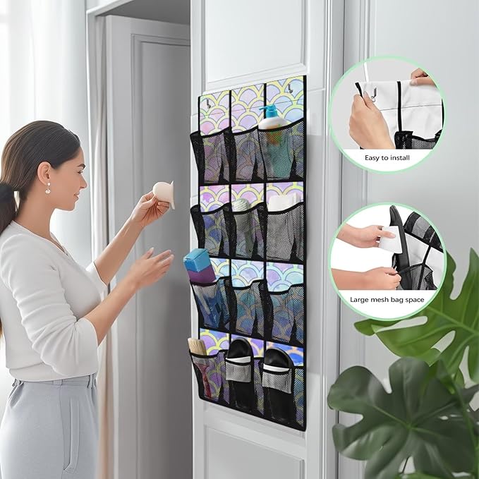 Scales Behind Door Shoes Hang Holder Rack,Storage for Small Spaces,Shoes Hanger Storage Organizer Bag for Bedroom Unique Print