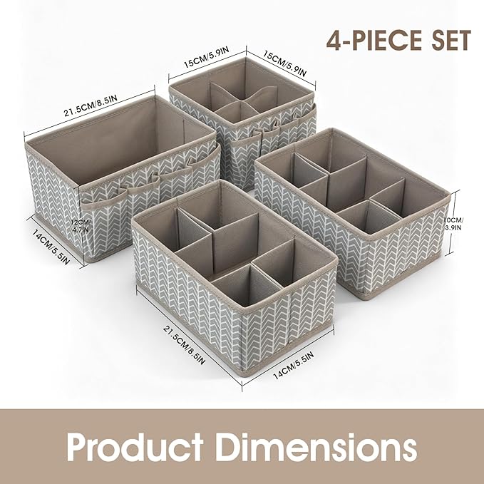 Cosmetic Storage Bins Makeup Organizer, Adjustable Multifunction Storage Box Desk Drawer Divider for Makeup Brushes, Bathroom Countertop or Dresser, Set of 4 (Grey)
