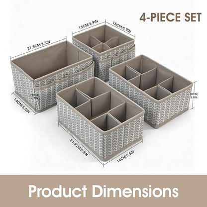 Cosmetic Storage Bins Makeup Organizer, Adjustable Multifunction Storage Box Desk Drawer Divider for Makeup Brushes, Bathroom Countertop or Dresser, Set of 4 (Grey)