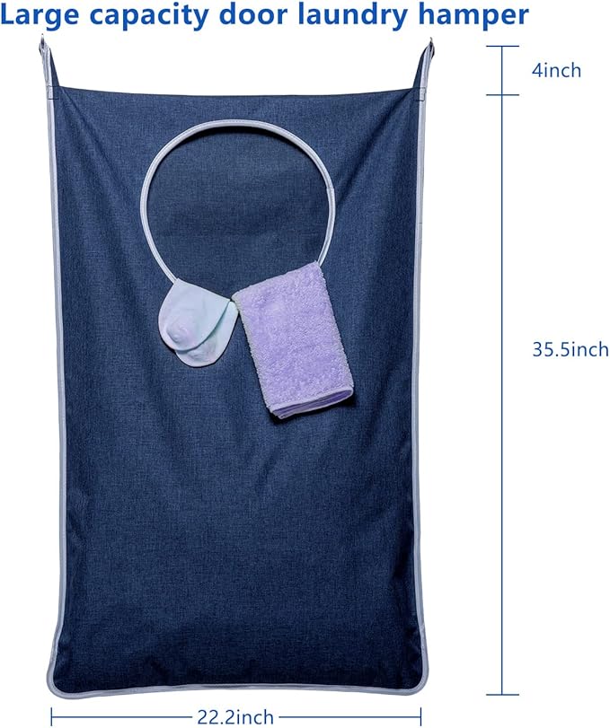 KEEPJOY 2 Pack Large Hanging Laundry Hamper Bag, 35x21.6 Inch Oversized Clothes Hanging Laundry bag with Hooks, Perfect for Managing Dirty Clothes Storage Bag (Blue,2-Pack)