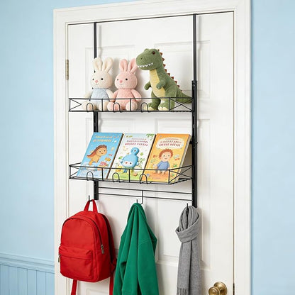 Widousy Over the Door Hat Organizer, 3 Tier Wall Mounted Hat Rack with 2 Adjustable Metal Basket and 3 Hooks, Baseball Cap Organizer Storage up to 29 Caps for Door, Closet, Bedroom