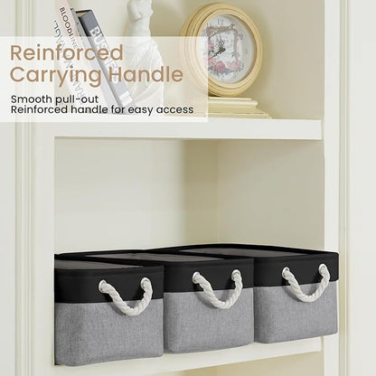 Storage Baskets for Shelves 13.8x9.8x6.7 Inch, Foldable Fabric Storage Bins with Handles, Small Storage Baskets for Organizing Closet, Office, Home Organization (1-Pack, Black&Gray)
