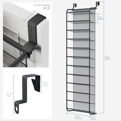 Whitmor 36 Pair Over the Door Shoe Organizer, 12 Tier Hanging Shoe Organizer, Heavy Duty Metal & Mesh Shoe Holder, Hanging Shoe Rack for Closet Storage, 74"L x 21.7"W x 7.5"H, Gunmetal Gray